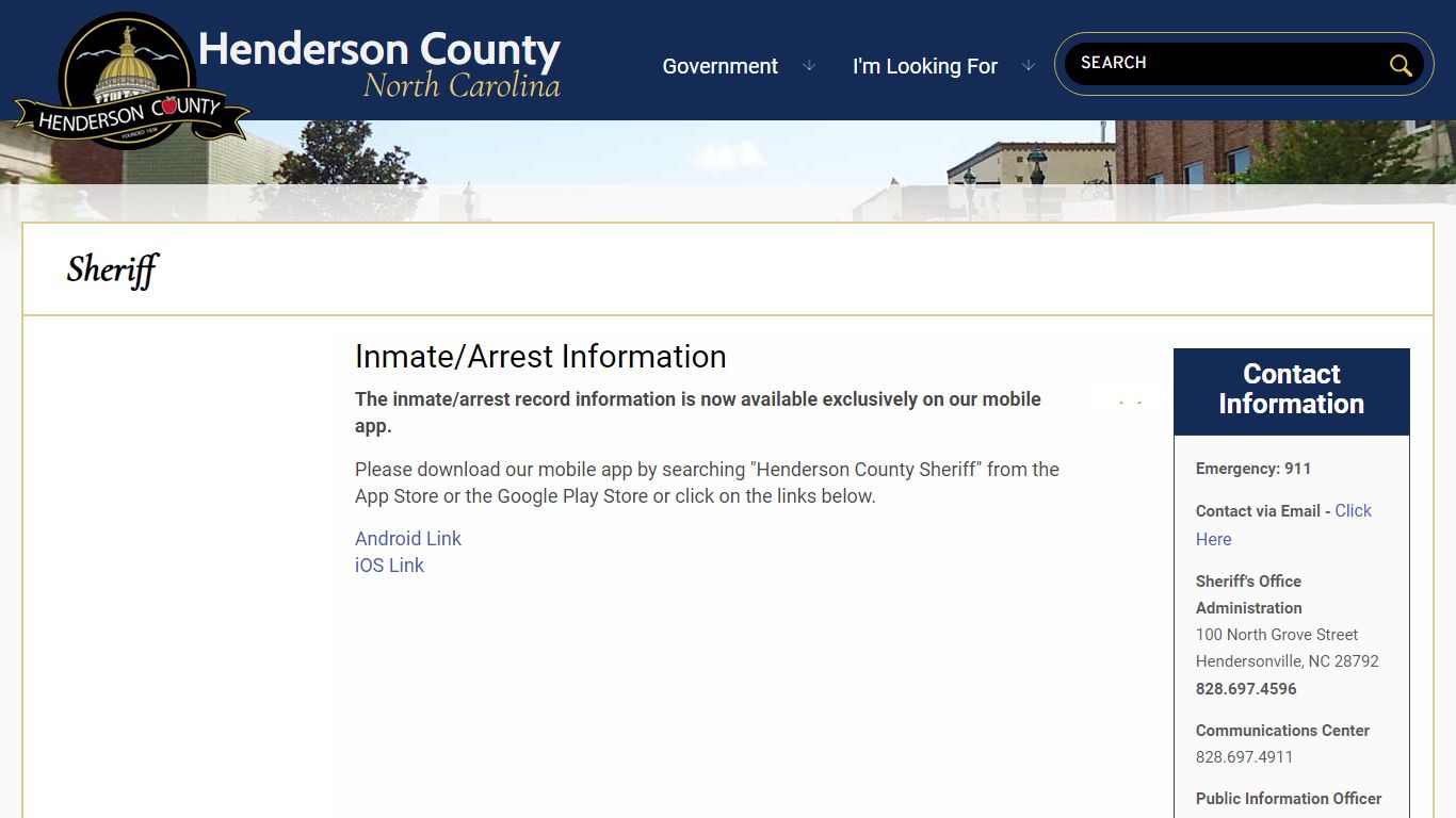 Inmate/Arrest Information | Henderson County North Carolina