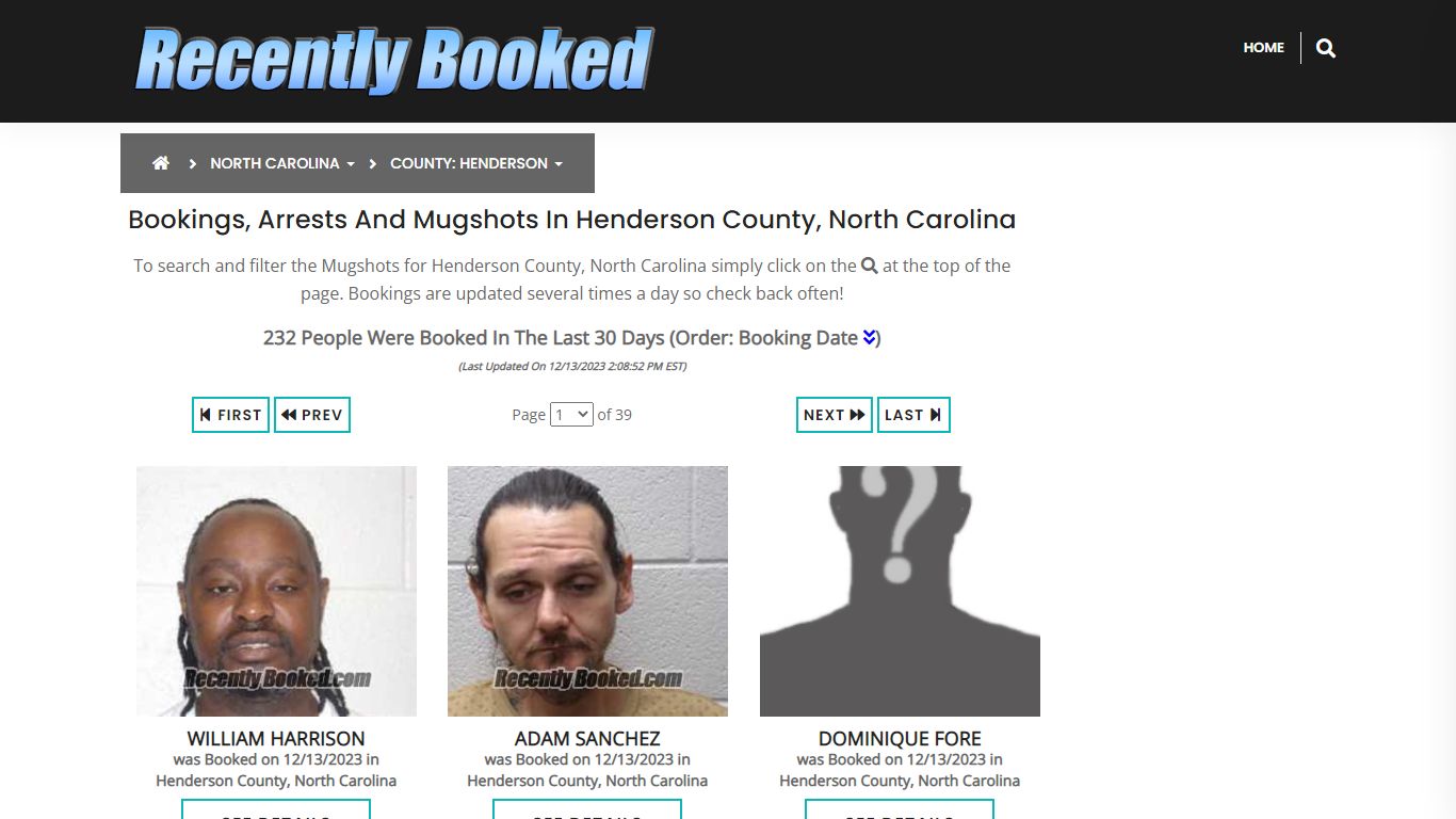 Bookings, Arrests and Mugshots in Henderson County, North Carolina